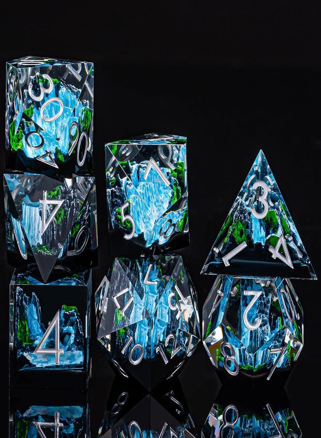 weyano DND Resin Dice Set with Box Mountain&Waterfall Sharp Edge DIce for Dungeons and Dragons, Polyhedral Role Playing 7 Pcs D&D Dice D20 D12 D10 D8 D6 D4 (Rock Mountain) (Snow Mountain) (Rock Mountain) - Image 2